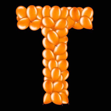 Helyum balonları İngiliz alfabesinin bir parçası turuncu harf T.