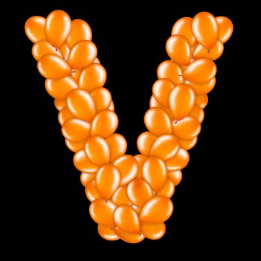Helyum balonları İngiliz alfabesinin bir parçası turuncu harf V.