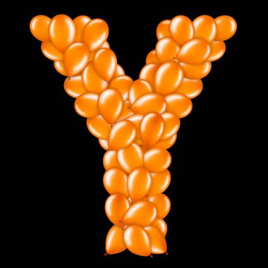 Helyum balonları İngiliz alfabesinin bir parçası turuncu harf Y.