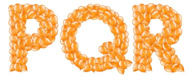 İngiliz alfabesinin helyum balonlarından turuncu harflerin seti.