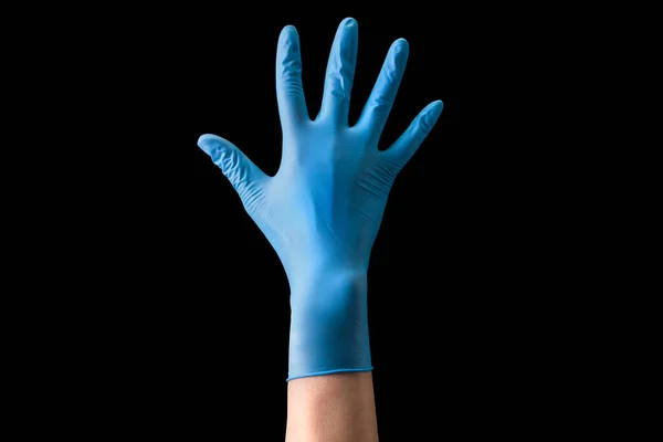 Doctor Hand Sterile Medical Gloves Showing Palm Isolated Black Background — Stock Photo, Image