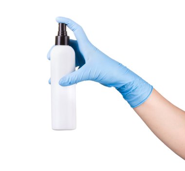 Kesme yolu olan tıp eldivenli doktor eli. Hijyen ve Covid-19 'dan koruma kavramı