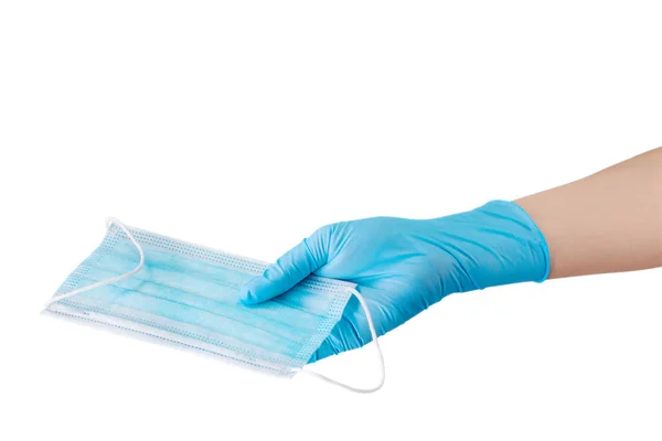 Main Médecin Dans Des Gants Médicaux Donne Quelqu Masque Isolé — Photo