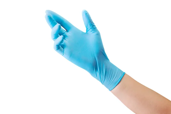 Doctors hand in medical gloves showing palm isolated on white — Stock Photo, Image