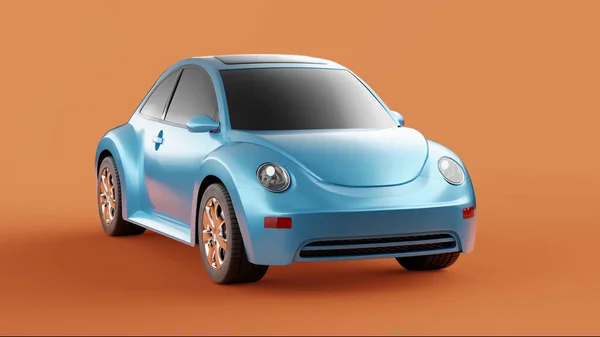 Framifrån av eco blå koncept bil på orange bakgrund — Stockfoto
