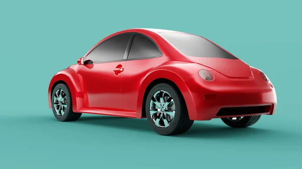 Zadní pohled na eko červená koncepce auta na zeleném pozadí — Stock fotografie