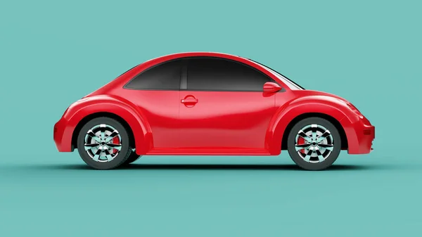 Vista lateral del coche concepto eco rojo sobre fondo verde —  Fotos de Stock