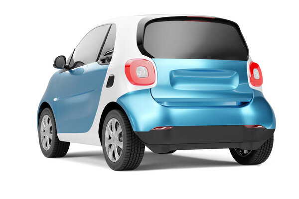 Back view of eco blue concept car on white background
