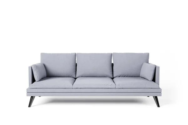 Graue Couch Mit Kissen Auf Weißem Studiohintergrund Rendering Und Illustration — Stockfoto