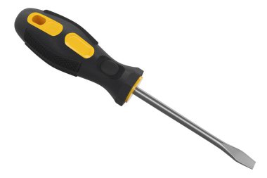 Siyah ve sarı tornavida beyaza izole edilmiş.