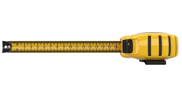 Yellow carpenter measuring tape isolated on white with imperial units scale. — Stock Photo, Image