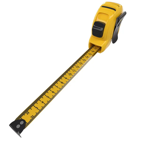 Yellow carpenter measuring tape isolated on white with imperial units scale. — 图库照片