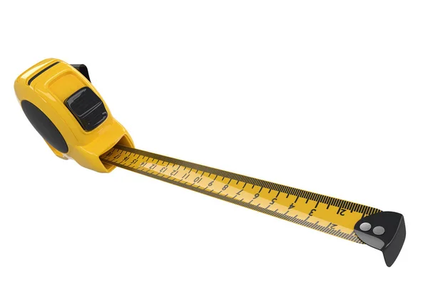 Yellow Carpenter Measuring Tape Isolated White Clipping Path Imperial Units — Stock Photo, Image