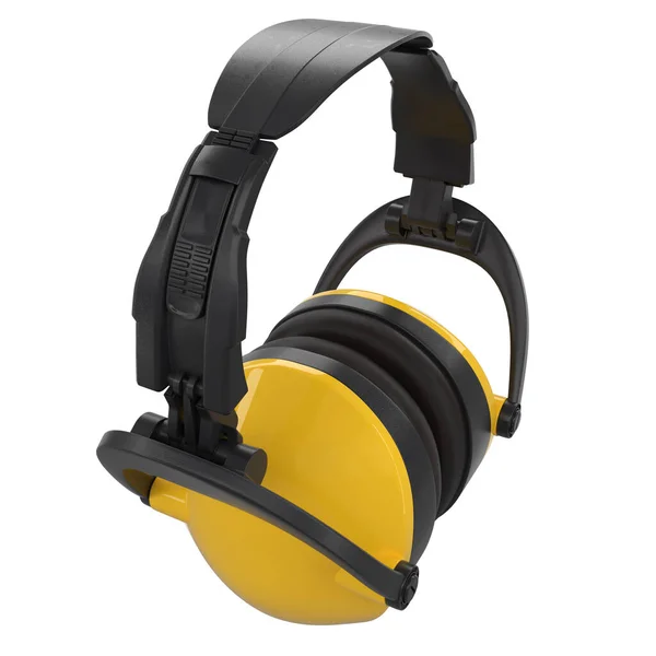 有保护的黄色耳机的围巾隔离在白色与剪切路径 修理和建造工具的3D渲染和说明 — 图库照片