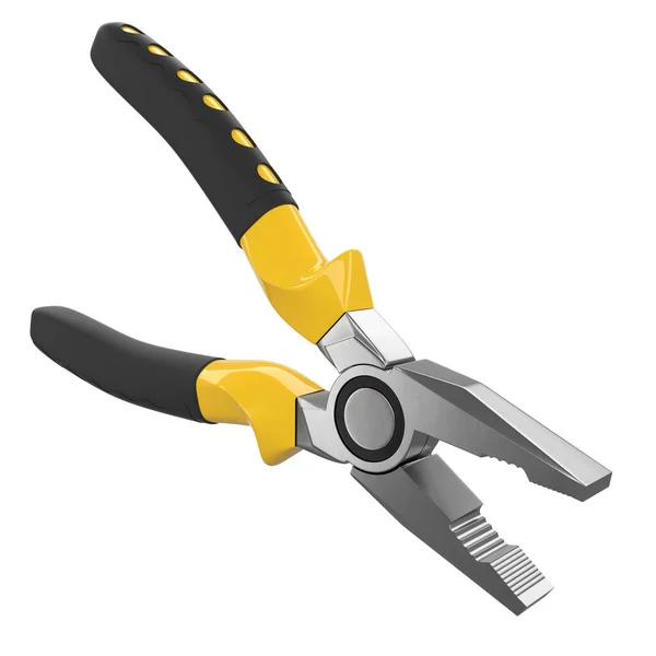 Yellow Hand Tool Pliers Isolated White Clipping Path Render Illustration — Stock Photo, Image