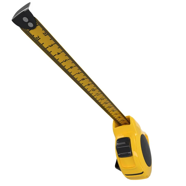 Yellow carpenter measuring tape isolated on white with clipping path and imperial units scale. 3d render and illustration of tool for repair and building