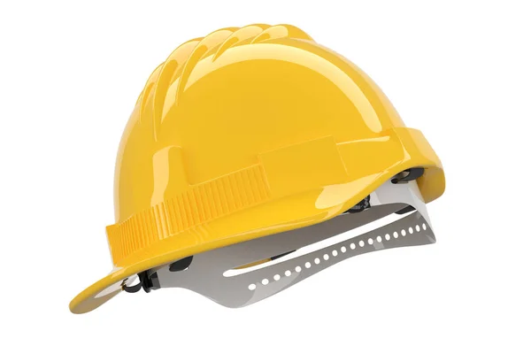 黄色安全帽或硬帽 白色隔离 有裁剪路径 头盔的3D渲染和说明 — 图库照片