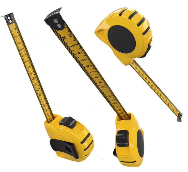 Set of bellow carpenter measuring tape isolated on white with units scale — Stock Photo, Image