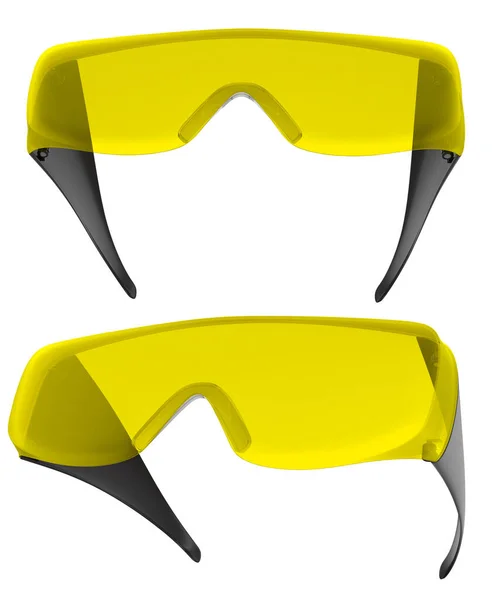 Zestaw ochronnych plastikowych okularów izolowanych na biało ze ścieżką wycinania. — Zdjęcie stockowe
