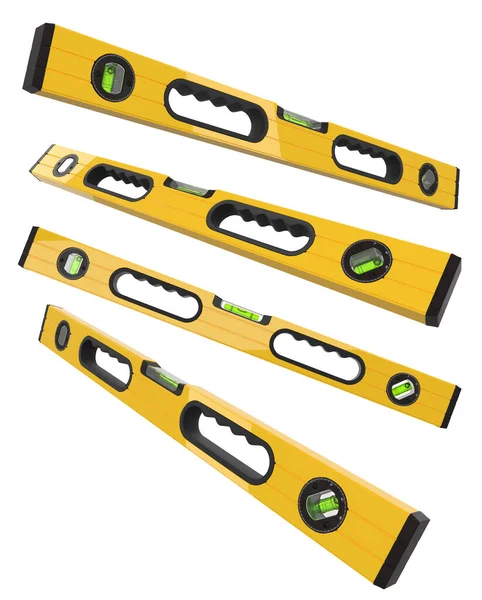 Set of building spirit level tools isolated on white with clipping path. 3d render and illustration of tool for repair and building — Stock Image Set Building Spirit Level Tools Isolated White Clipping Path Render Stock Picture