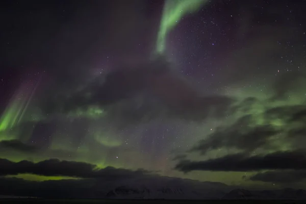 Noorderlicht Boven Bewolkte Nachtelijke Hemel — Stockfoto