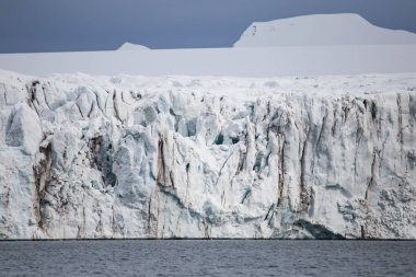 Kuzey Kutbu 'ndaki karlı kayalara ve sudaki buzullara bakın.