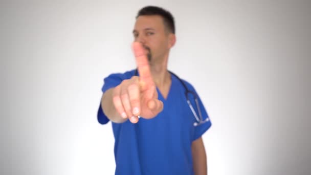 Portrait of Male Doctor Making No Finger Sign — Stock Video