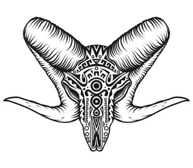 Ram kafatası taslağını. El Boho ve Hipster çizilen illüstrasyon