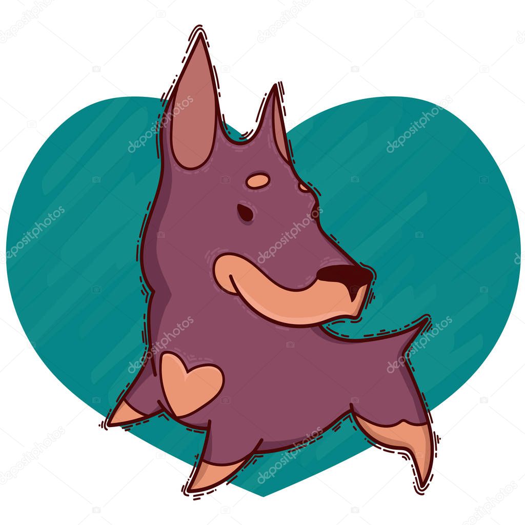 little cute doberman on the background of the heart. vector illustration