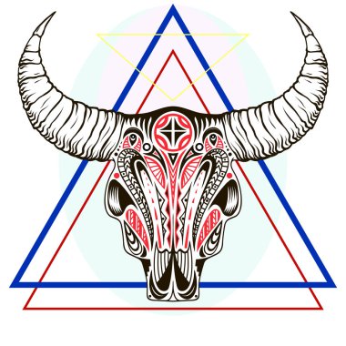 Vektör çizim vahşi buffalo kafatasları ile.