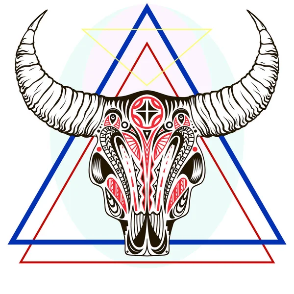 野生の水牛の頭蓋骨とベクトル図 — ストックベクタ