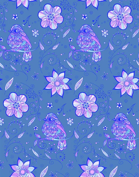 Fantastische Sparrow kleur silhouet in bloemen. vector Illustratio — Stockvector
