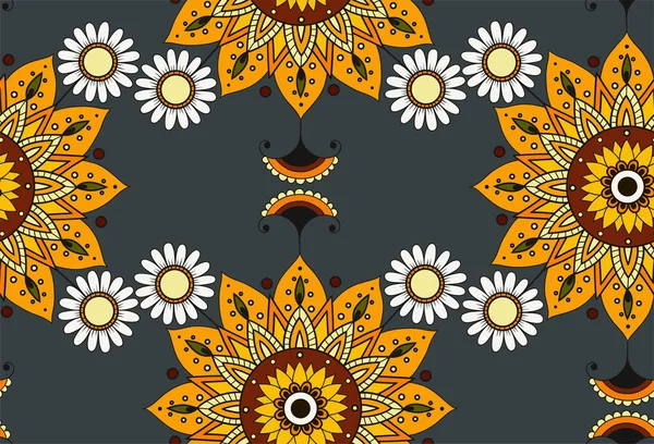 Patrón sin costura floral botánica, girasol prado salvaje — Archivo Imágenes Vectoriales
