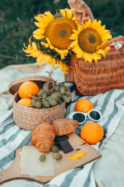 taze meyve ve ayçiçeği açık havada piknik masa örtüsü üzerinde