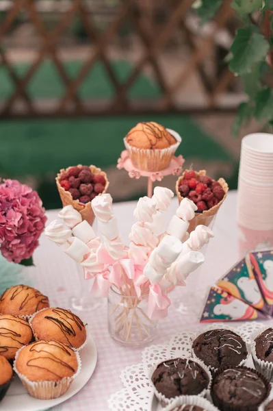 Diferentes Doces Mesa Preparada Para Celebração — Fotografia de Stock