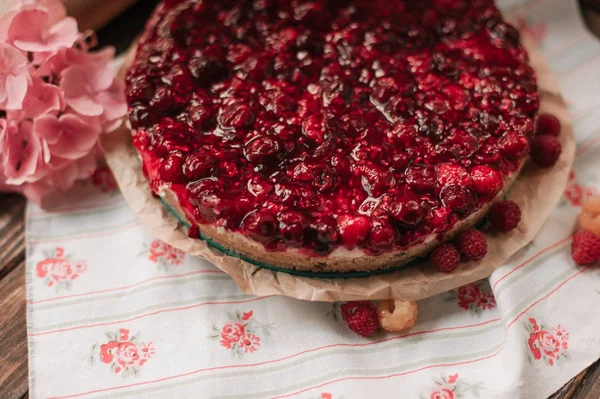 homemade sweet berry pie on table, close-up