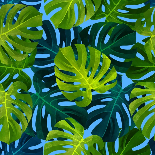 Padrão Sem Costura Tropical Com Folhas Monstera Ilustração Fábrica Moda — Fotografia de Stock