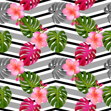 Monstera ile tropikal Dikişsiz desen bırakır. Şık arka plan.