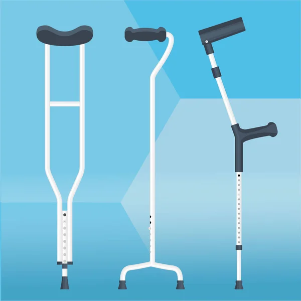 Crutches Conjunto Vetor Ilustração Fisioterapia —  Vetores de Stock