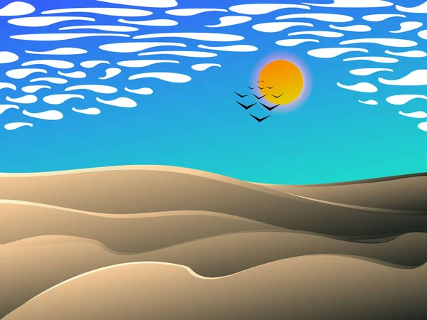 Desert Middag Landschap Cartoon Vectorillustratie — Stockvector