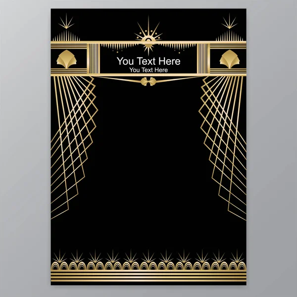 Art Deco Sablon Arany Fekete Oldal Menü Kártya Meghívás Palm — Stock Vector