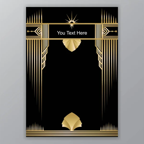Art Deco Şablon Altın Siyah Sayfa Menü Kart Davetiye Güneş — Stok Vektör