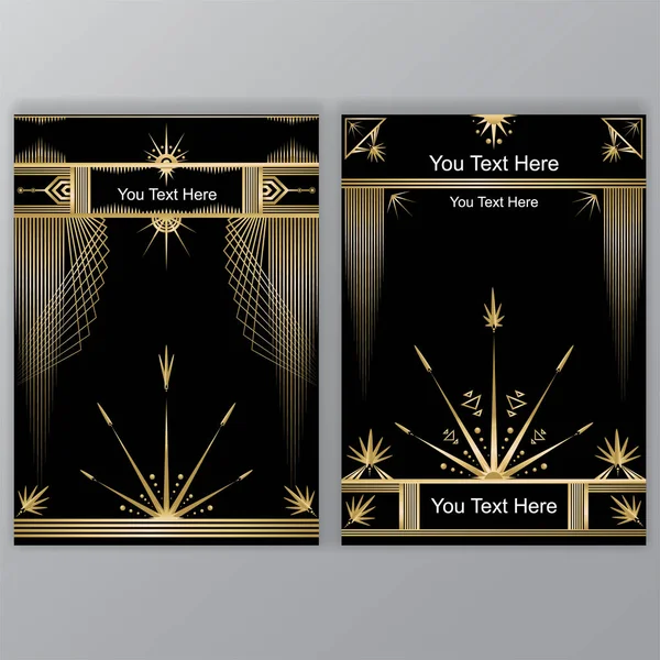 Plantilla Art Deco Dorado Negro Dos Páginas Menú Tarjeta Invitación — Vector de stock