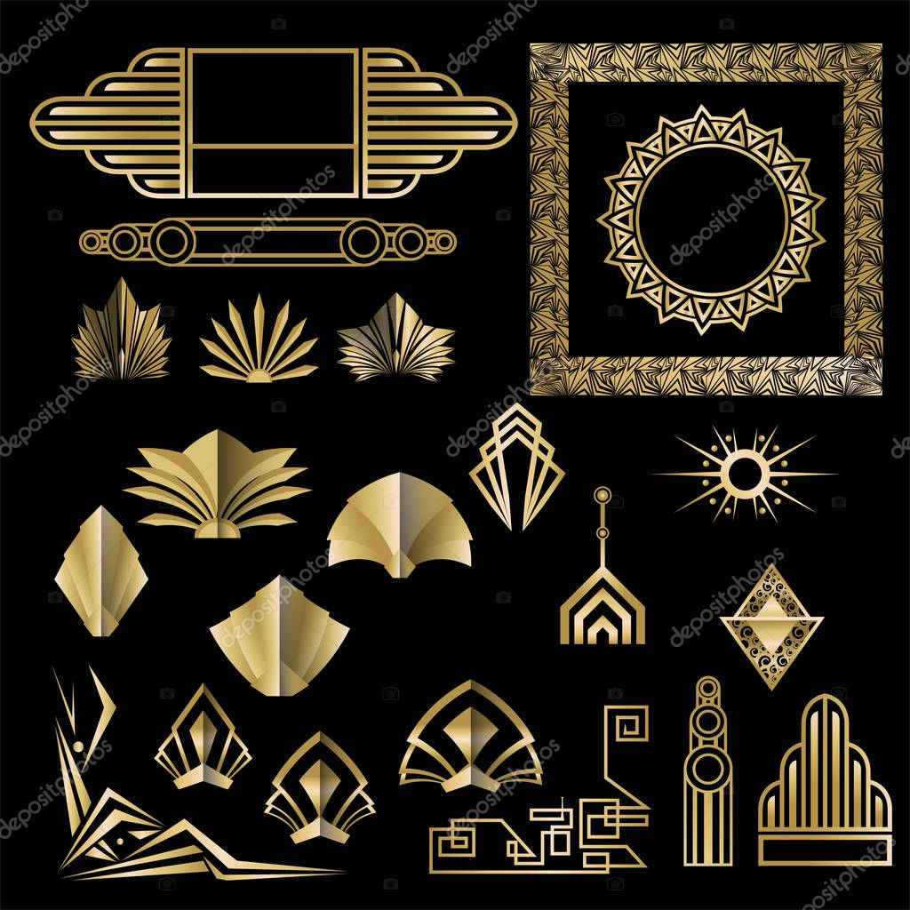 Art Deco , Art Nuevo geometric elements, frames  triangles, circles. DIY set of frames. Great Gatsby, party golden frame .