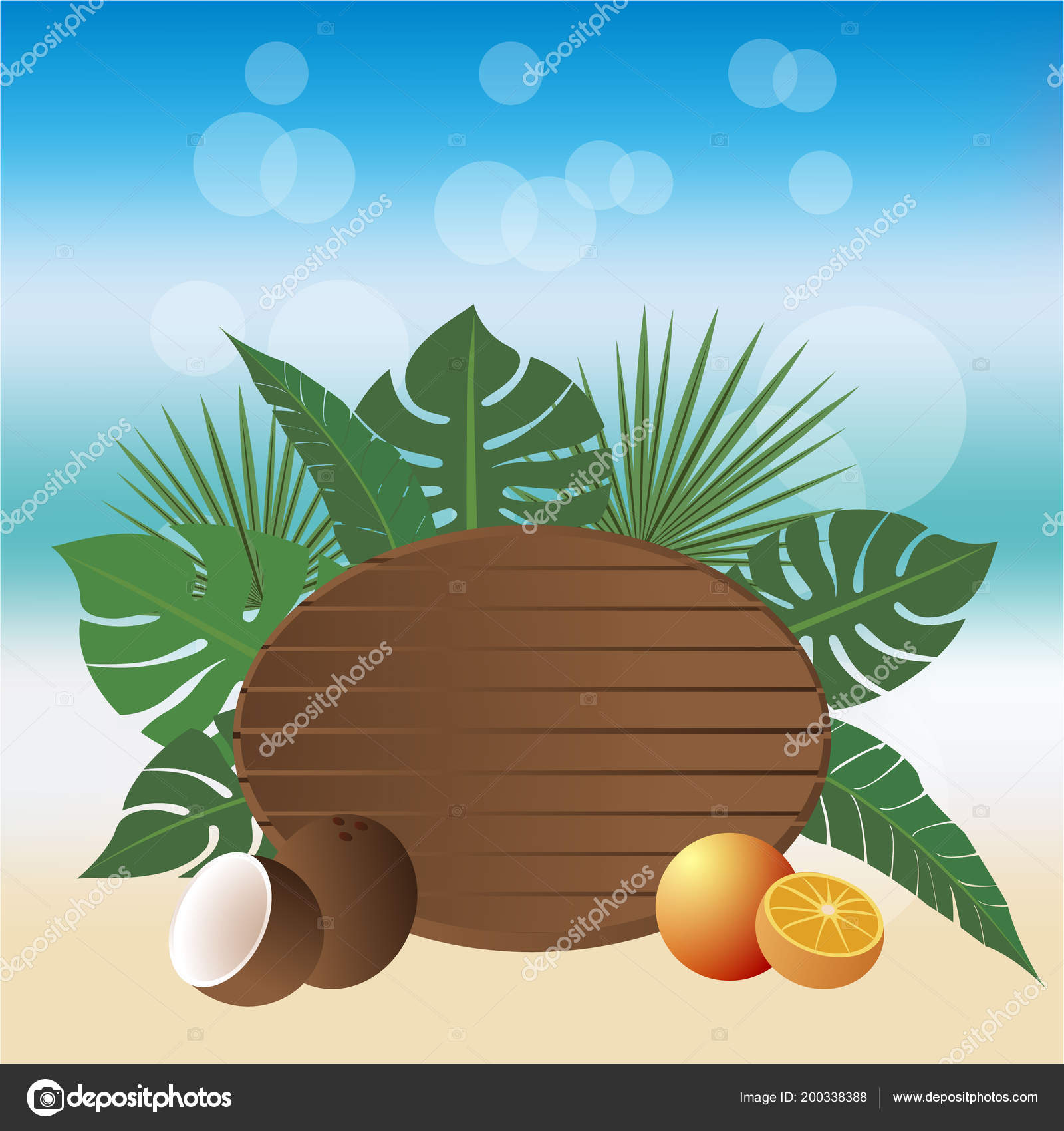 Summer Banner Beach Style Vector Illustration Wood Desk Tropic