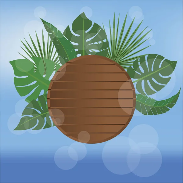 Summer Banner Beach Style Vector Illustration Wood Desk Tropic Palms — Stock Vector