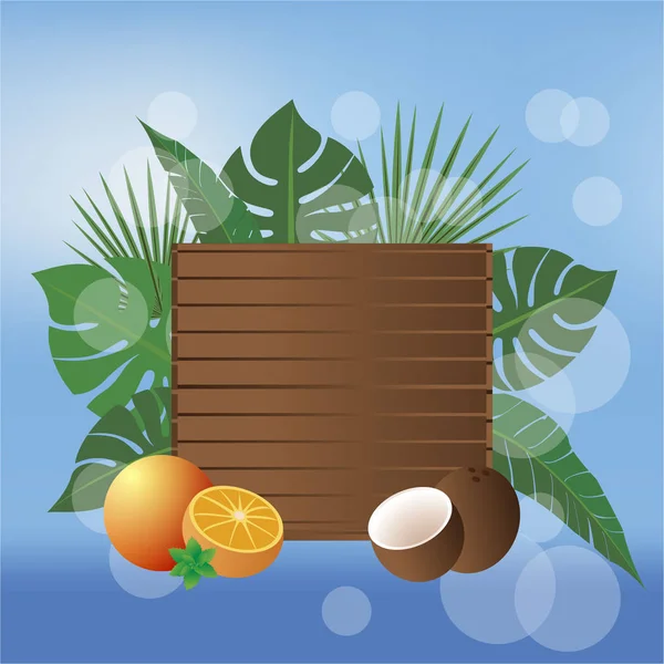 Letní Proužkové Beach Stylu Vektorové Ilustrace Dřevěný Stůl Tropického Ovoce — Stockový vektor