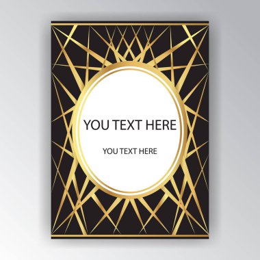 Art deco sayfa şablonu, Altın Siyah geometrik desen, retro doku. Baskı ve web tasarım, vektör poster. 