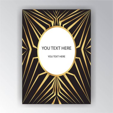 Art deco sayfa şablonu, altın siyah 3d geometrik desen, retro doku. Baskı ve web tasarım, vektör poster. 