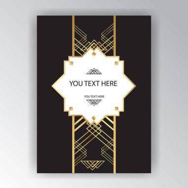 Modern altın siyah sayfa baskı ve web art deco, sanat novo sayfa şablonu için arka plan. Çizgi sanatı geometrik zarif deseni.